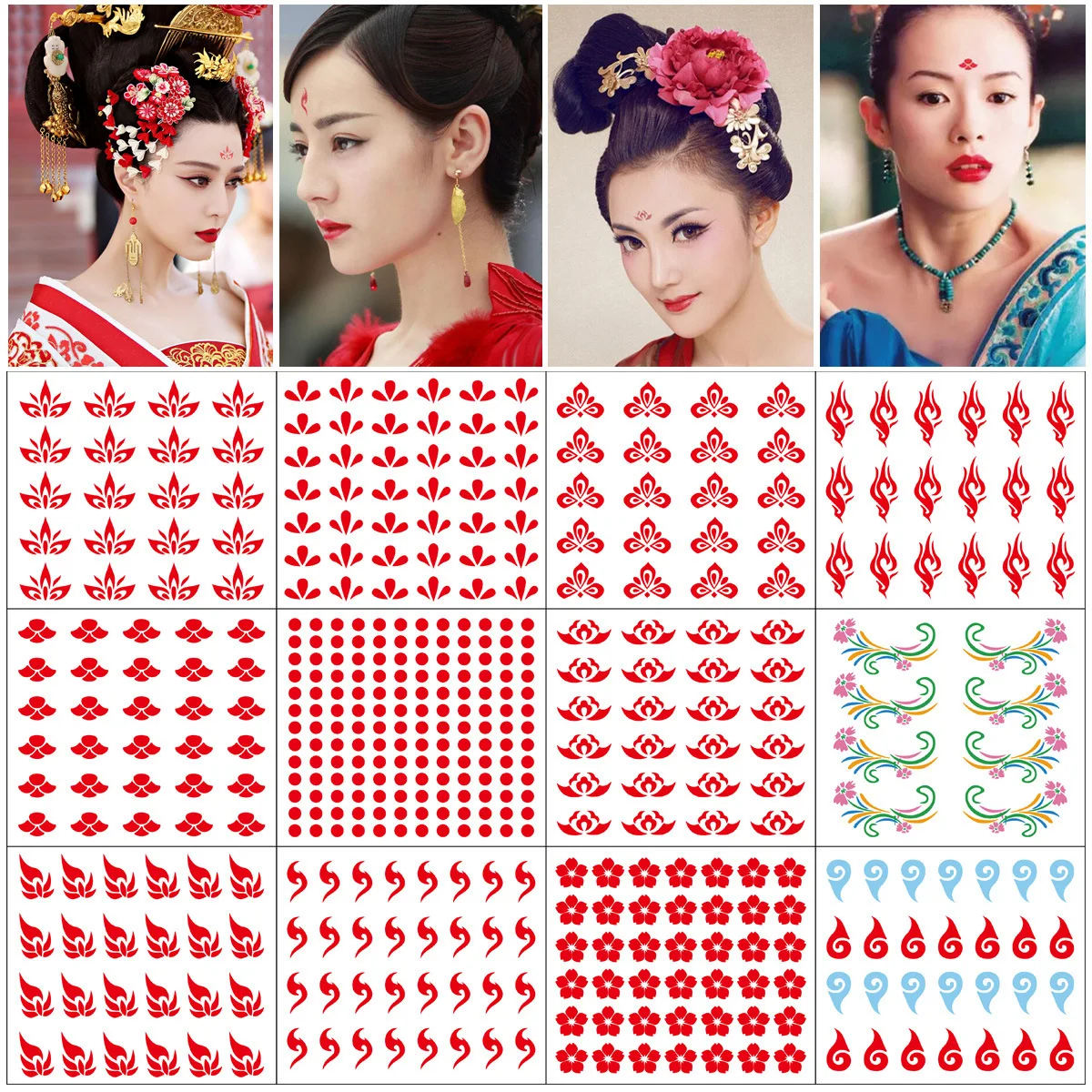 Huadian Eyebrow Sexy Tattoo Paste Aesthetic Art Ancient Style Girl Baby Forehead Paste Hanfu Children's Temporary Tattoo Sticker чехол для xiaomi redmi 9a кruче print tattoo girl