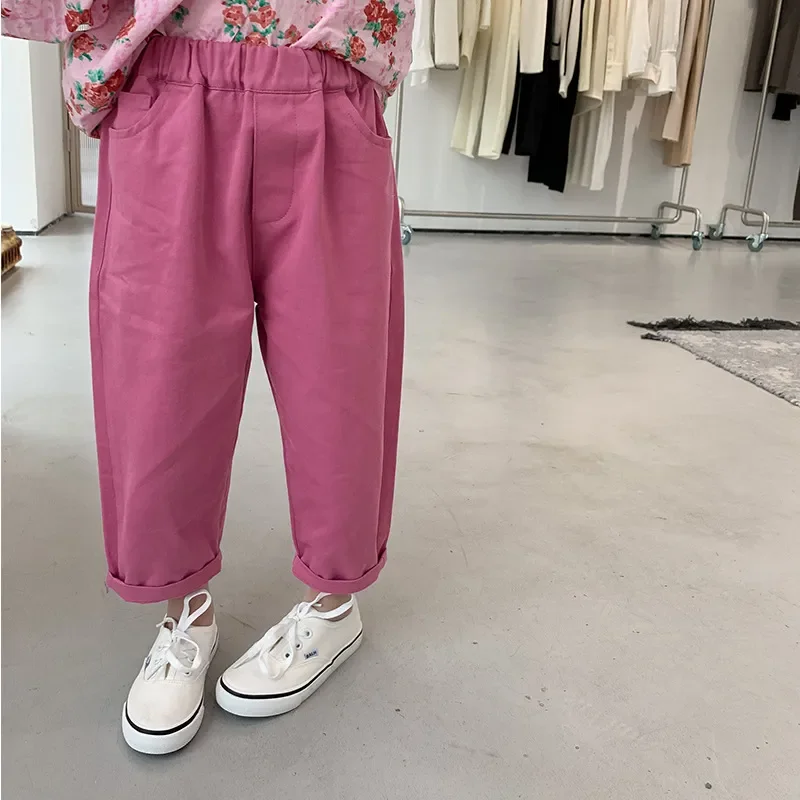 

Spring Baby girls fashion pink cotton casual trousers 1-7 years kids soft all-mtach thin pants