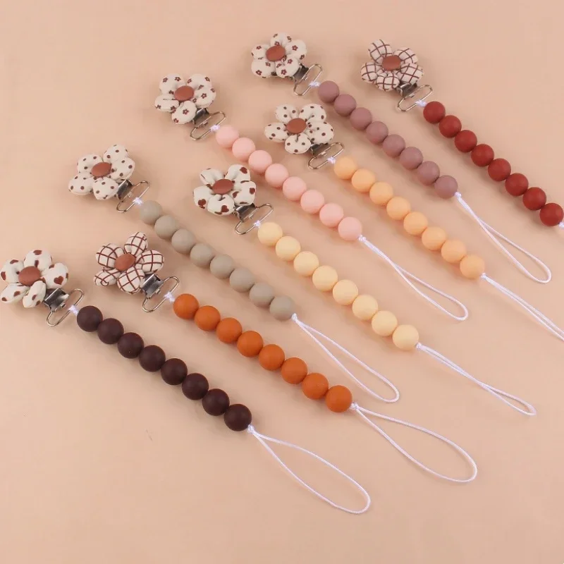 

Baby Floral Anti-drop Chain Pacifier Clips Silicone Beads Infant Nipple Appease Soother Chain Clips Dummy Holder Nipple Clip