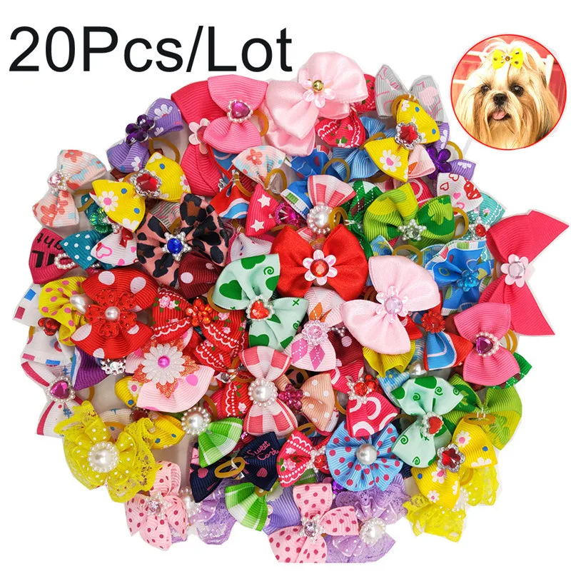 Dog Hair Bows Rubber Bands Pet Dog Bows Ball Dogs Accessories