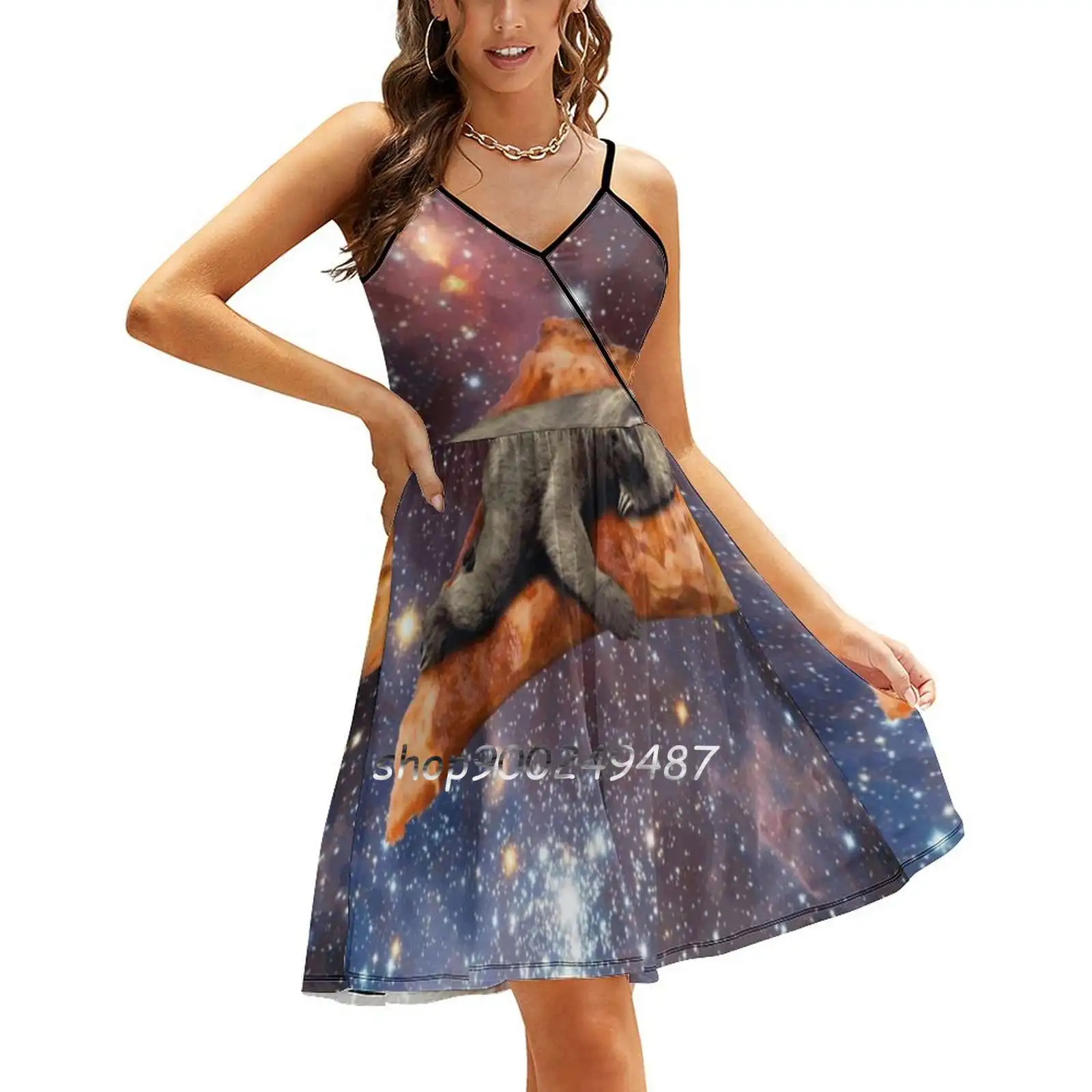 

Pizza Sloth In Space Sweet Summer Casual Sling Dresses Korean Women Sexy Sundress Pizza Sloth Pizza Sloth Space Space Sloth