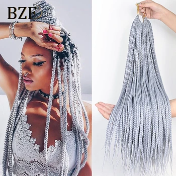 Grey 3X Box Braids Synthetic Hair 24" Crochet Braiding Hair Extensions Goddess Blue Braid Pre looped Ombre Colored For Women 1