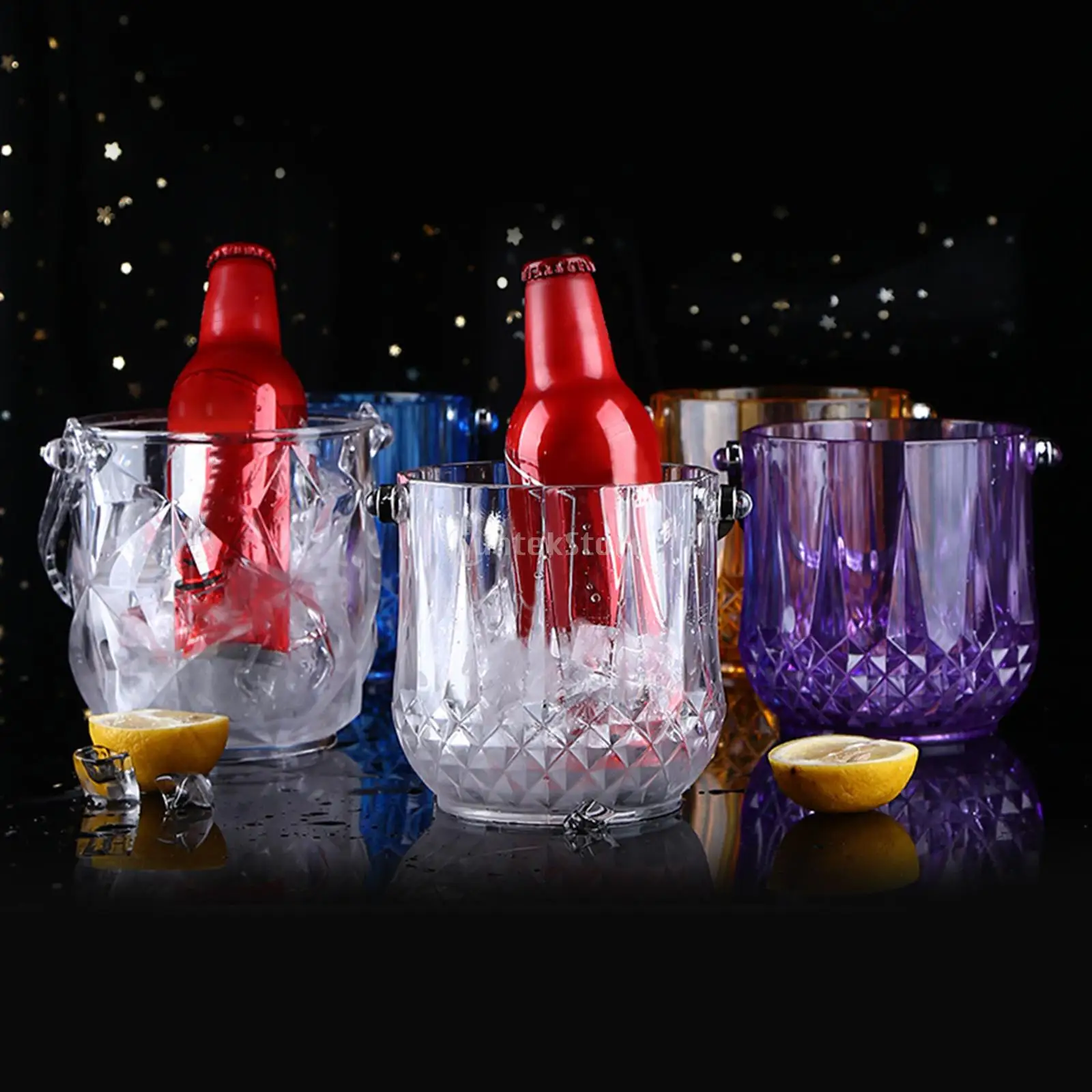 Secchiello Per Il Ghiaccio Portatile Trasparente Morsetto Per Il Ghiaccio In Plastica Contenore Per Il Ghiaccio Secchiello Per Il Ghiaccio In Plastica Per Feste In Hotel KTV - 5
