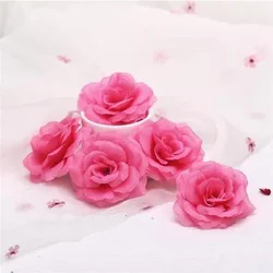Set of 10 Elegant Gold Silk Rose Flower Heads (Dark Pink)