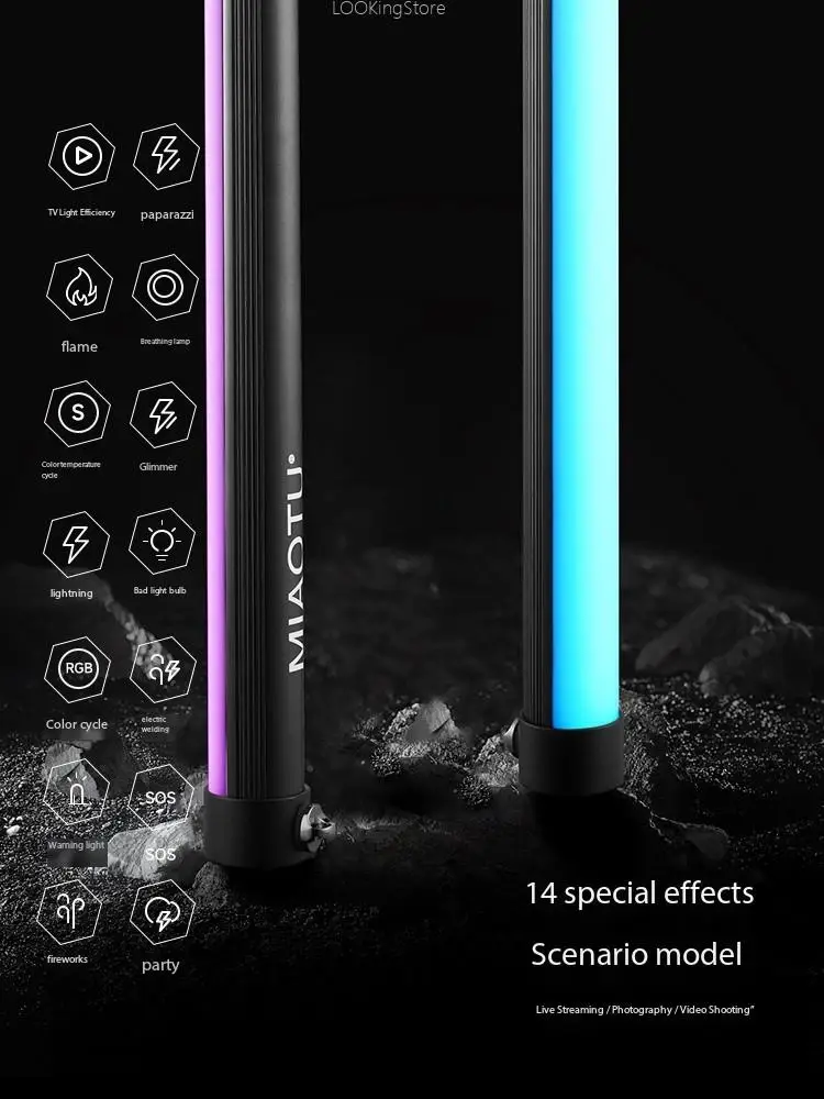 MIAOTU 픽셀 튜브 라이트 매직 눈부심 풀 컬러 RGB 사진 필 라이트 스틱, 휴대용 조명, 114FT, 70FT