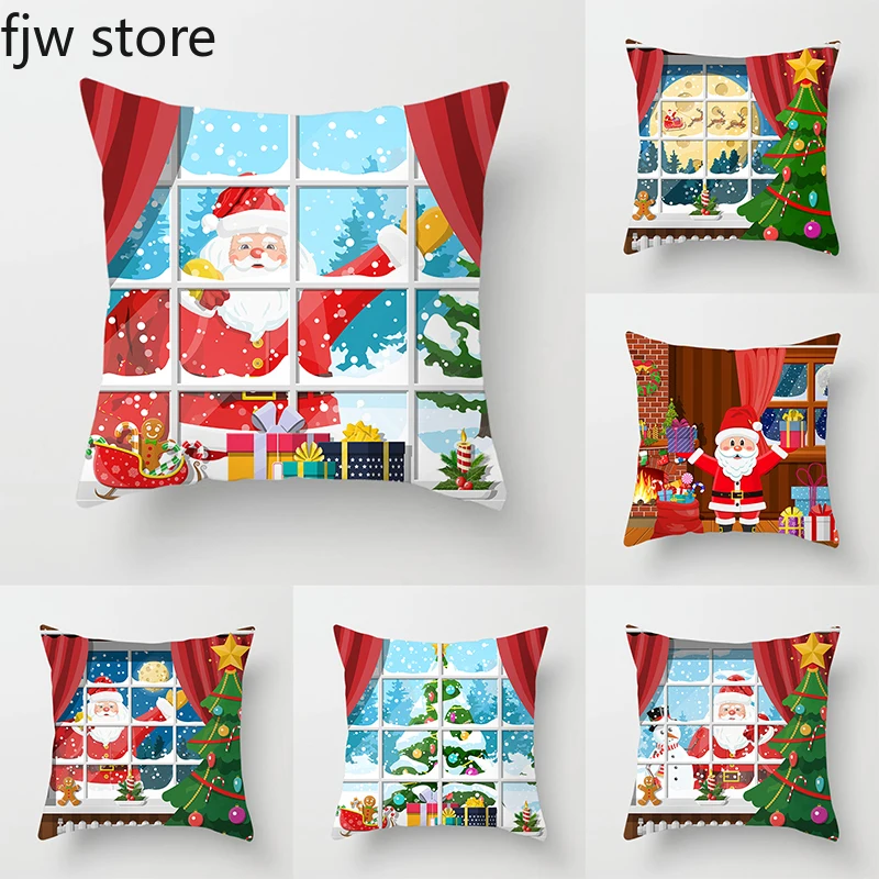 

Cartoon Santa Claus Gift Printed Throw Pillow Cover Christmas New Year Decor Home Sofa Chair Cushion