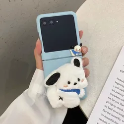 Luxury Furry 3D Cute Dog Holder Phone Case with Portable Rope Chain Cover for Razr Plus 2025 (Holder Case)