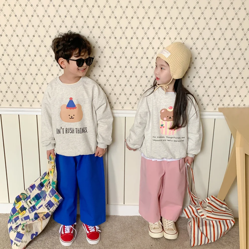 

4777C Children's Sweater 2023 Spring Korean Cartoon Letter Printed Boy's Sweatershirt Round Neck Pullover Casual Sweater