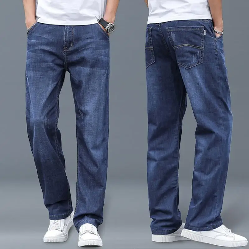 

New fashion men's casual long jeans Classic men's straight denim wide-leg pants Solid color light blue gray black
