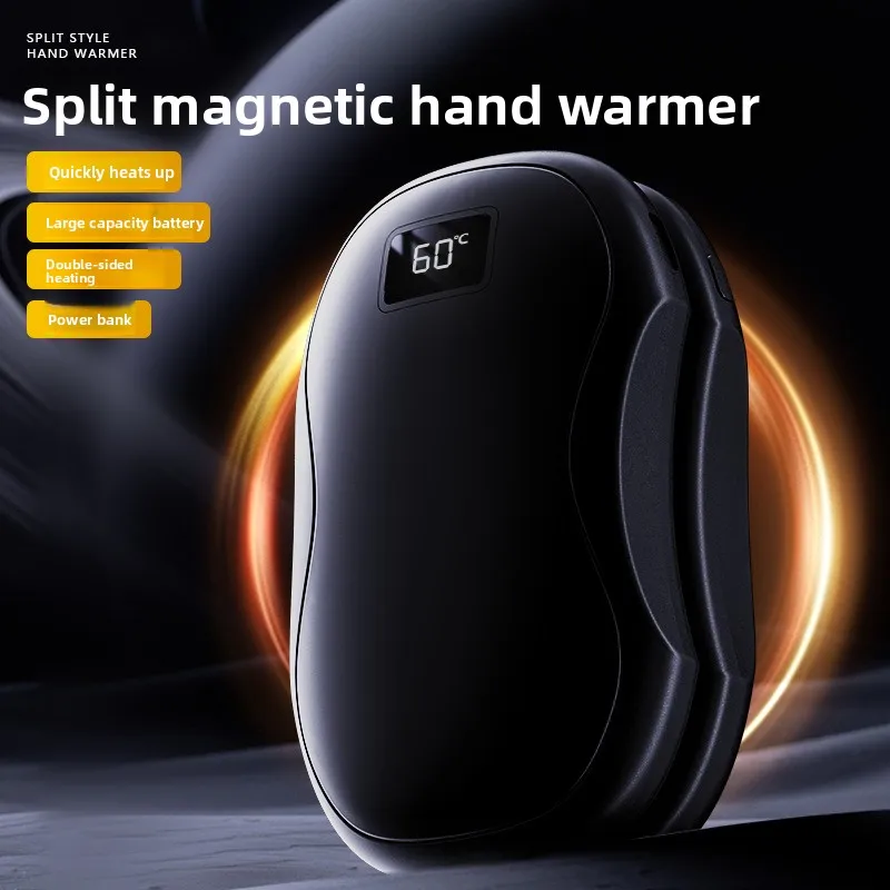 New Magnetic Split Hand Warmer, Two-In-One Hand Warmer, Mini Digital Display USB Charging Hand Warmer Power Bank Warmth