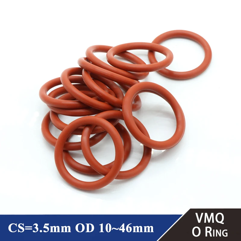 

10/50Pcs Food Grade VMQ O Ring Gasket Thickness CS 3.5mm OD 10 ~ 46mm Waterproof Washer Round O Shape Rubber Silicone Ring Red