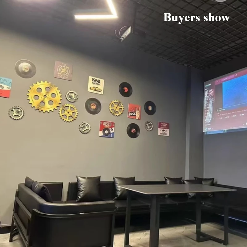 Retro Industrial Lighted Wall Art, Creative Gear & Record Combination, Bar or Pub Wall Decor, Unique Decoration for Lounge