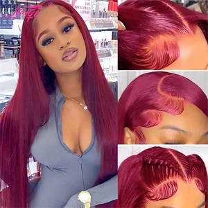 13x4 Burgundy Lace Front Wig Human Hair 99J Colored Straight Lace Frontal Human Hair Wigs Transparent Remy Lace Front Wigs