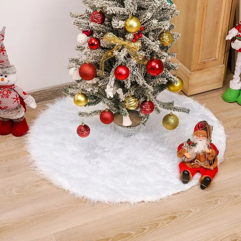 78/90/122cm Christmas Tree Skirt Faux Fur Carpet Snowflake White Plush Mat For Home Xmas Tree New Year Decor Noel Apron Ornament