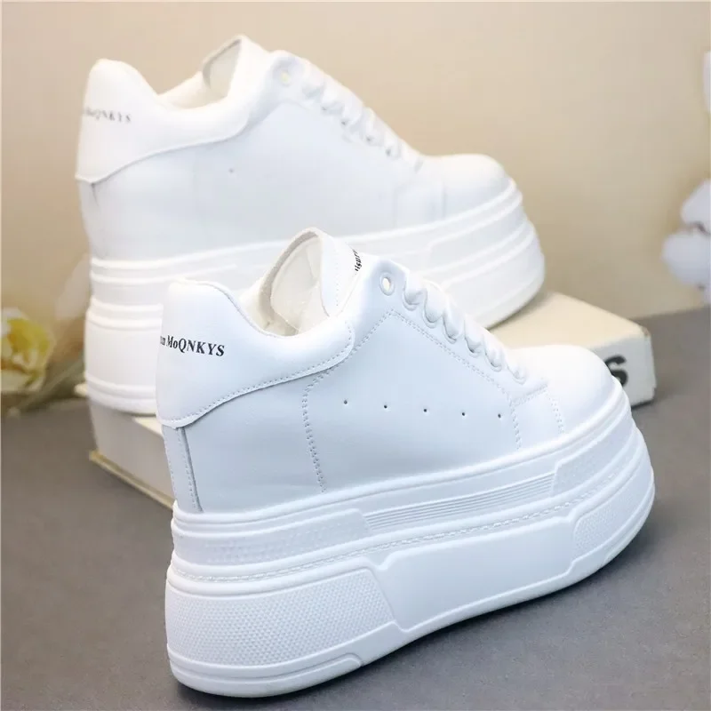 Genuine Leather Platform Wedge 10CM Sneakers Chunky Shoes