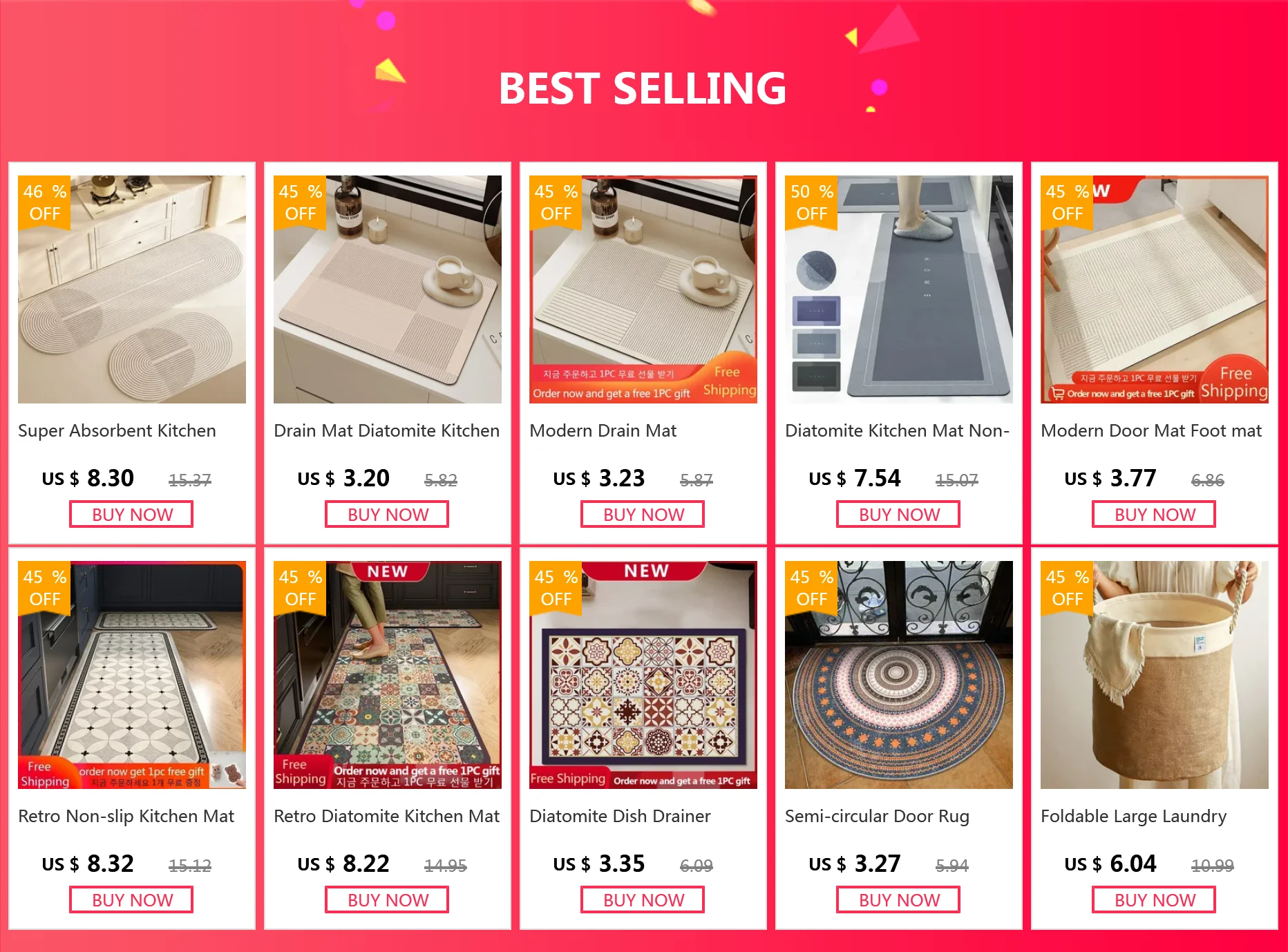 Description Picture 2 of itemSuper Absorbent Kitchen Mat Non-slip Diatomite Kitchen Rug Elliptical Long Carpet Simple Line Bathroom Mat Kitchen Supplies 주방매트