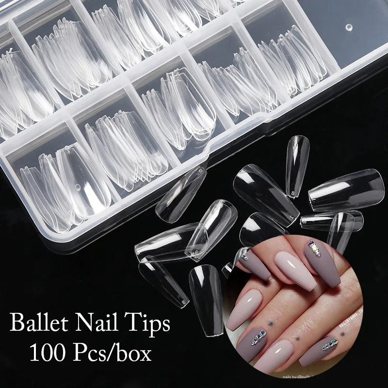 Transparent Coffin Ballet Fake Nails Tips Full Coverage Nail Tips Decorations 100/240/500 Pcs Boxed fake nails nail tips false nails false nail tips