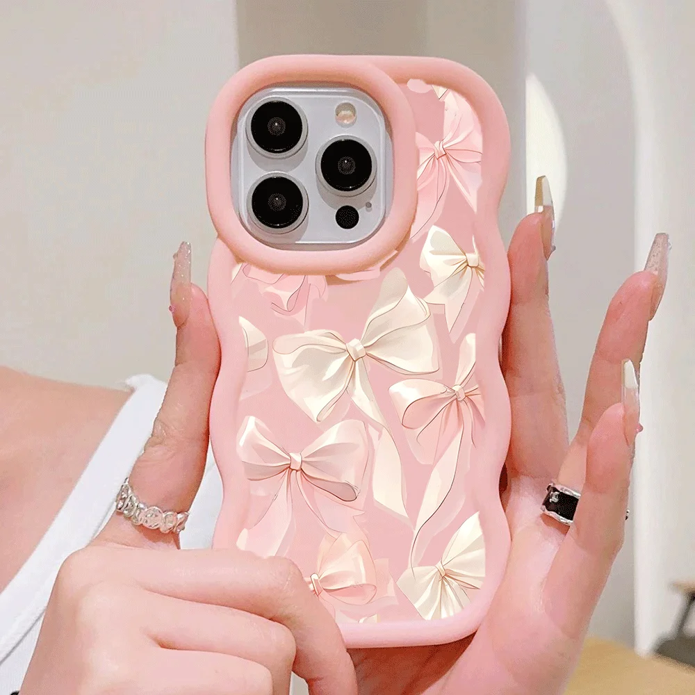 Chic Pink Bow Chain Silicone Phone Case with Bowknot Design