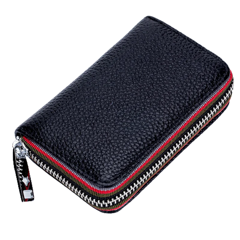 

Genuine Leather Men Women Card Holder Small Zipper Wallet Solid Coin Purse Accordion Design Business Credit Card Bags
