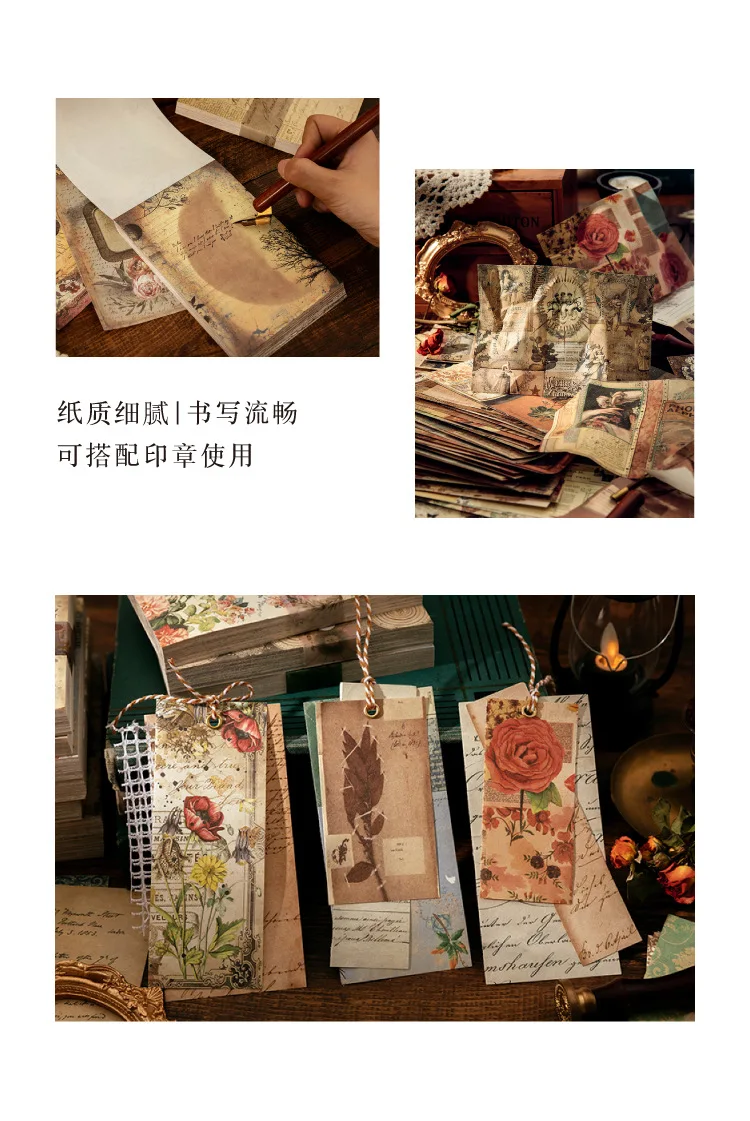 100 Blatt Vintage INS Blumenmuster-Materialpapier, beschreibbar, dekoratives Tagebuch, Scrapbooking, Hintergrundpapier – Detail 12
