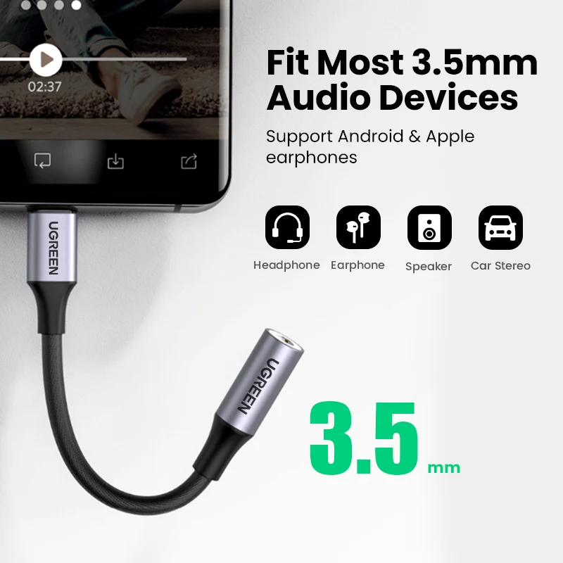 UGREEN MFi Lightning A 3.5mm Cable Auxiliar Para iPhone 3.5mm Jack Macho  Coche Convertidor Adaptador De Audio Auriculares