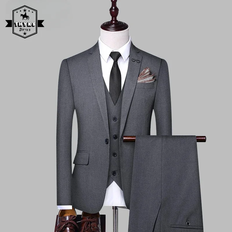 

High Quality Boutique 3pcs Suits Solid Fashion Simple High-end Single Button Wedding Blazers Male (Blazer+ Waistcoat + Trousers)