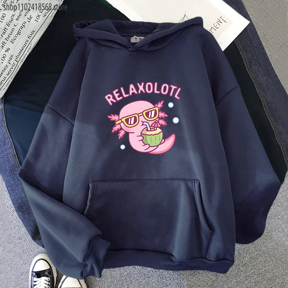 

Cute Chilling Axolotl Relaxolotl Relax A Lot Pun Hoodie Women Kawaii Graphic Sweatshirt Mens Clothing Y2k Clothes Cute Pullovers