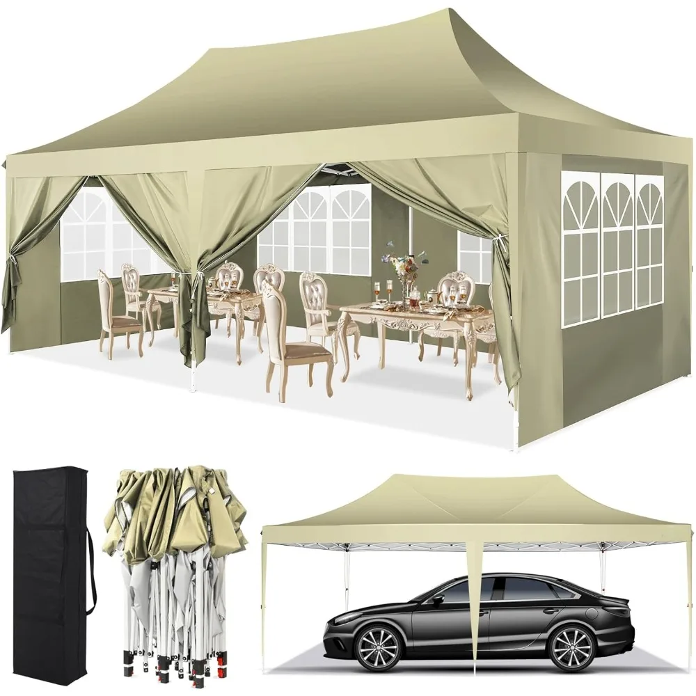 

Gazebos 10x20 Pop up Canopy Tents, Upgrade Structure Wind & Waterproof Easy Set up UV Blocking with 6 Sidewalls Outdoor Shade