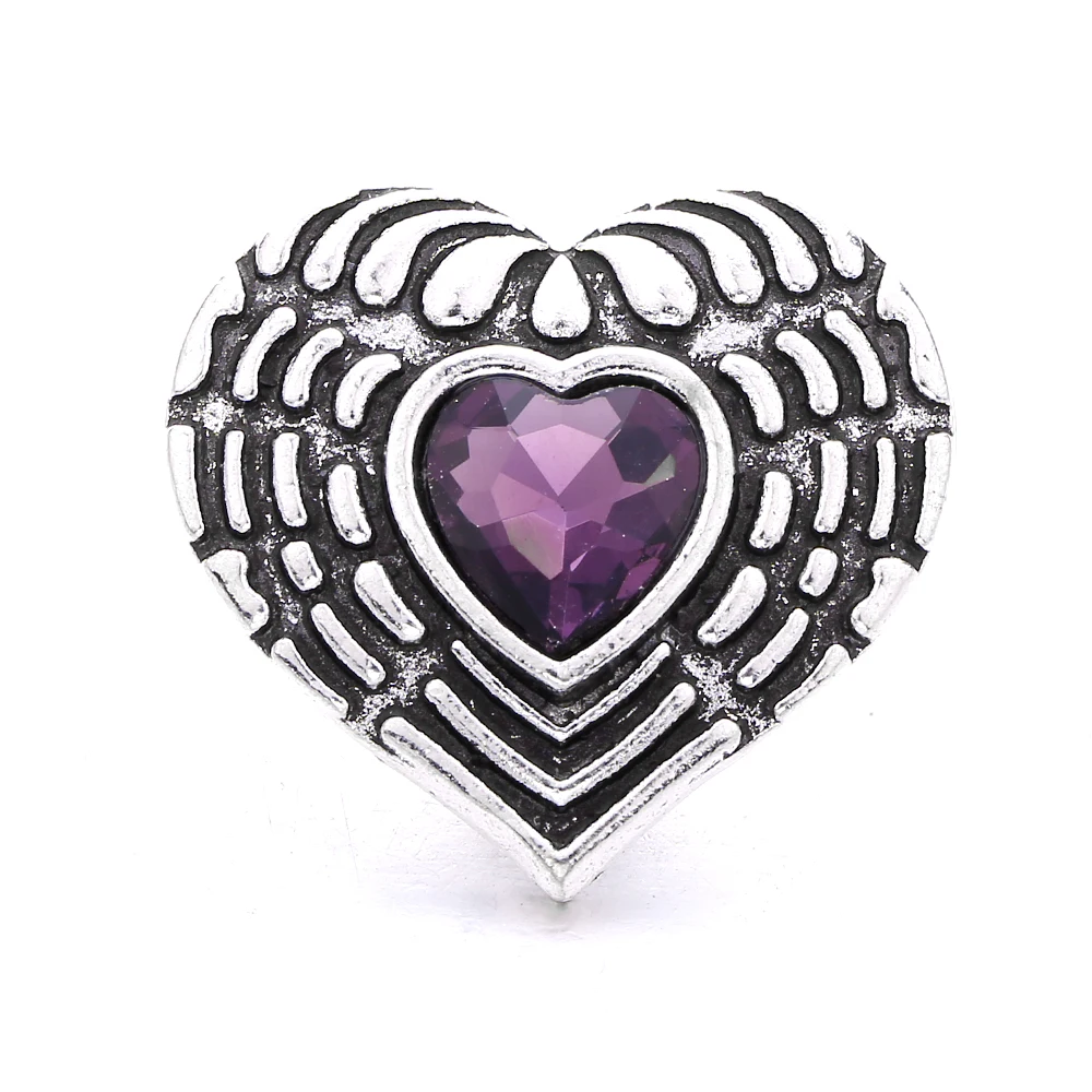 20pcs Metal Rhinestone Heart 18mm Snap Buttons Fit Snaps Necklace Bracelet Jewelry