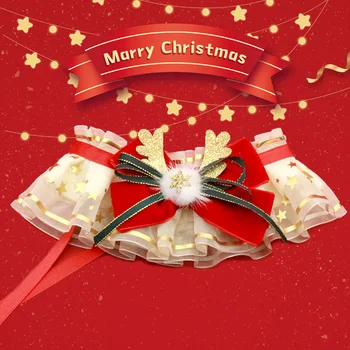Adjustable Christmas Star Pattern Cat Collar Pet Dog Lace Bib Bandana for Cats and Small middle large Dogs