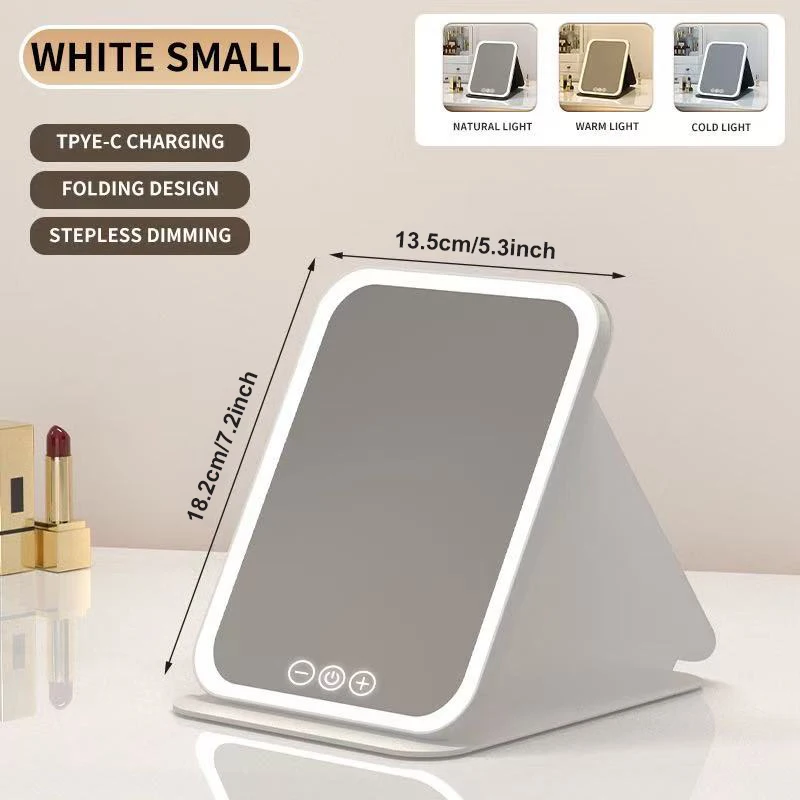 Portable LED Vanity Mirror with Adjustable Brightness and USB Charging | Foldable Travel and Home Essential