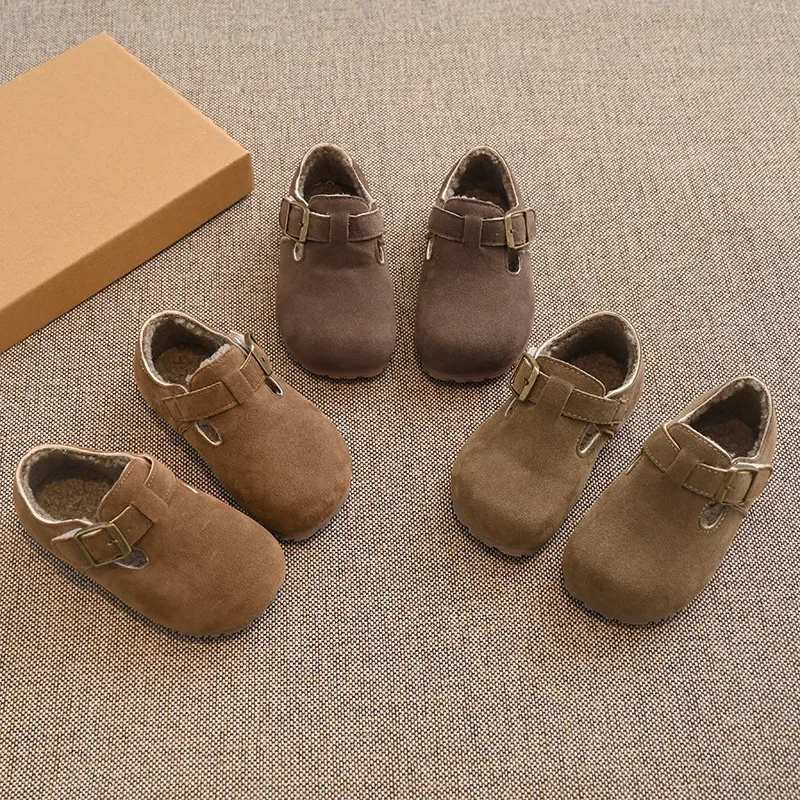 Children Boys Girls Leather Flat Shoes Moccasins Non-slip Soft Sole Winter