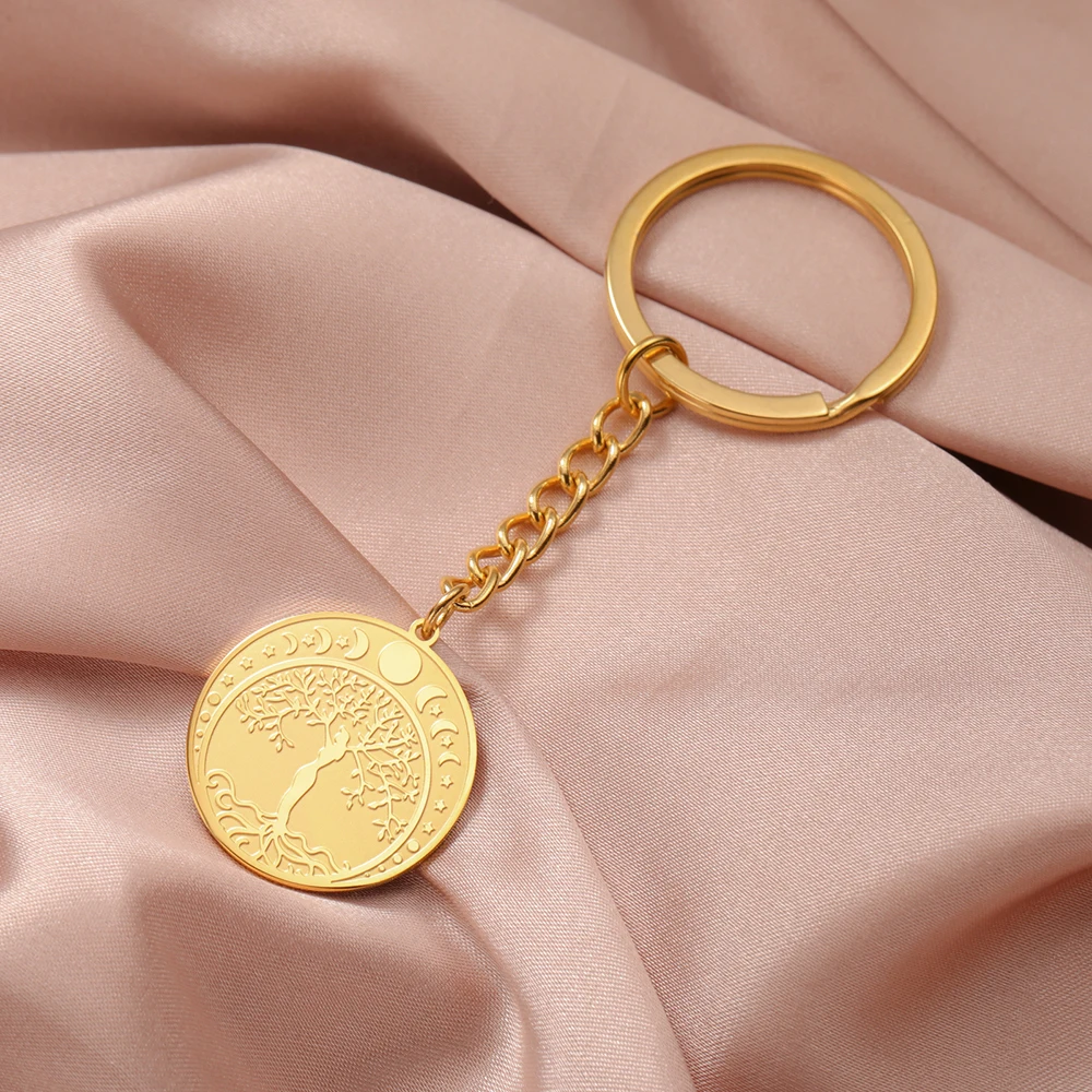 Dawapara Mondphase Baum des Lebens Anhänger Schlüsselanhänger Sonne Mond Irischer Triquetra Anhänger Edelstahl Religiöser Schlüsselanhänger Schmuck – Detail 21