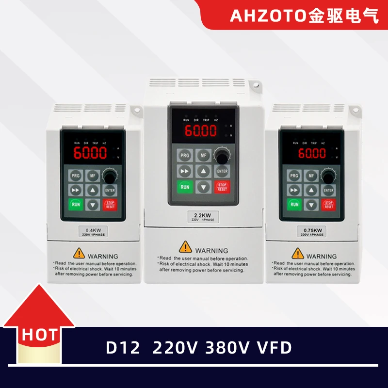

D12 AC Motor Speed Controller Frequency Inverter Converter 0.75/1.5/2.2KW 1phase Input and 3phase 220 380V Output 50Hz 60Hz VFD