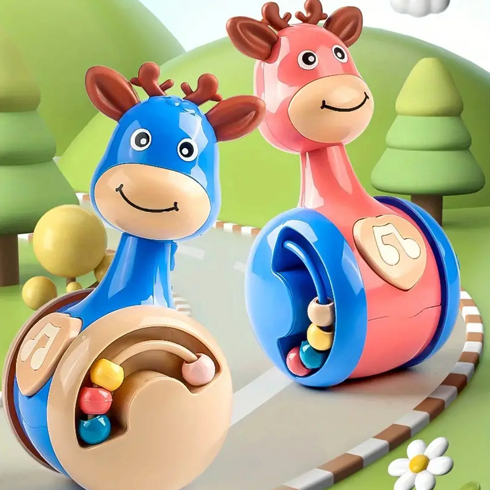 Sliding Deer Baby Tumbler Rattle Learning Education Toys Newborn