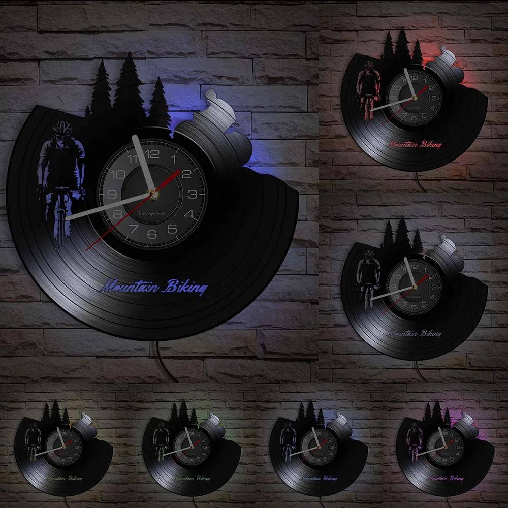 Mountain Biking Vinyl Record Wall Clock Freerider Biker Bicycle Cycling Retro Timepiece Wall Watch Travel Hiking Adventure Clock 6
