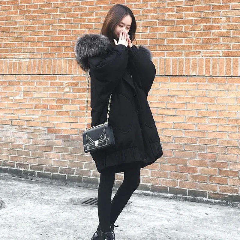 Maternity Hooded Jacket Women Long Thickened Coats Large Fur Collar Hoodie Coat Keep Loose Thermal Windproof