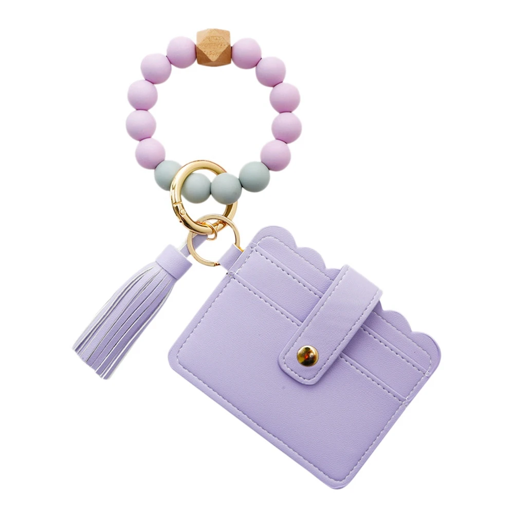 

Ремешок, держатель для кредитных карт, кошелек, кольцо для ключей, силиконовый брелок с кисточкой, браслет с бусинами для женщин E