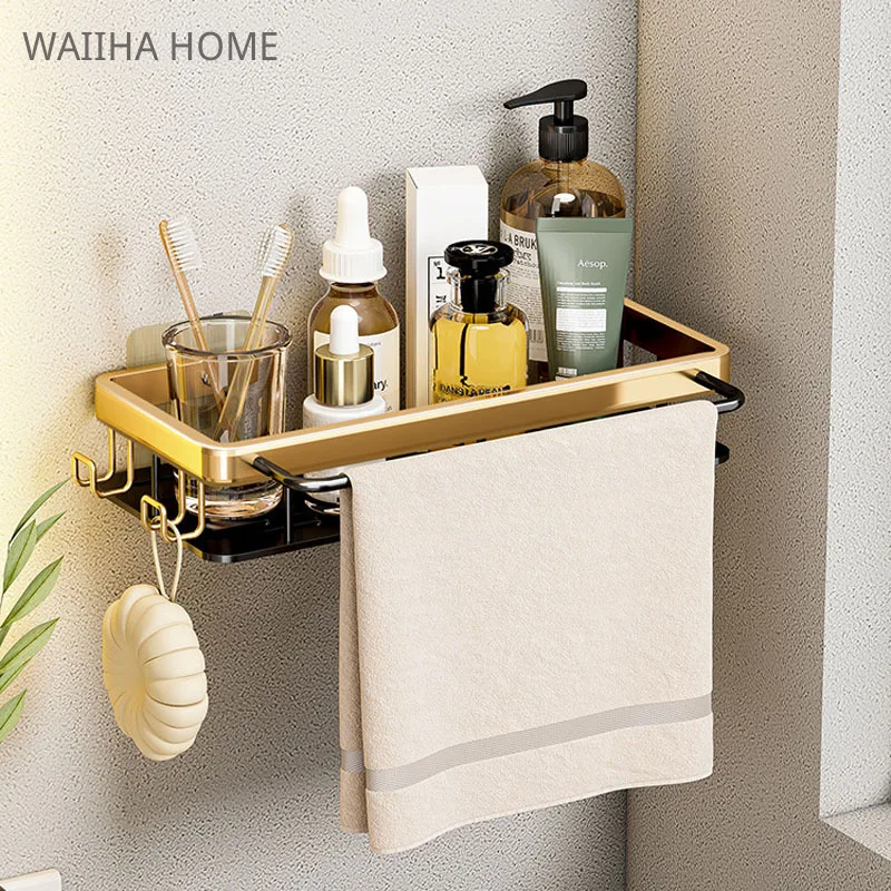 

Luxury Bathroom Shelves Without Drilling RustProof Aluminum Shower Wall Shelf Shampoo Towel Holder Bathroom Organizer Accessory