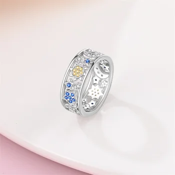 Rings For Women 100% 925 Sterling Silver Pink Heart Crown Star Moon Snowflake Zircon Rings Fashion Engagement Wedding Jewelry