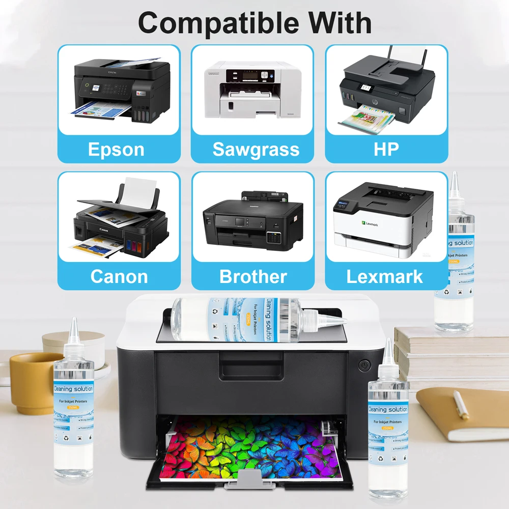 Winnerjet 250ml 잉크젯 프린터 청소 솔루션 Epson HP Canon Brother 등 모든 프린터 염료 안료 승화 잉크 청소용