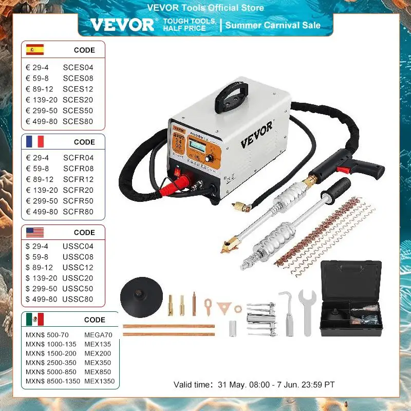 VEVOR-자동차 판금 수리 기계 3 KW 220 V 2 용접 총 6 모드 스폿 용접기 LCD 포함, 차량 공구 수리