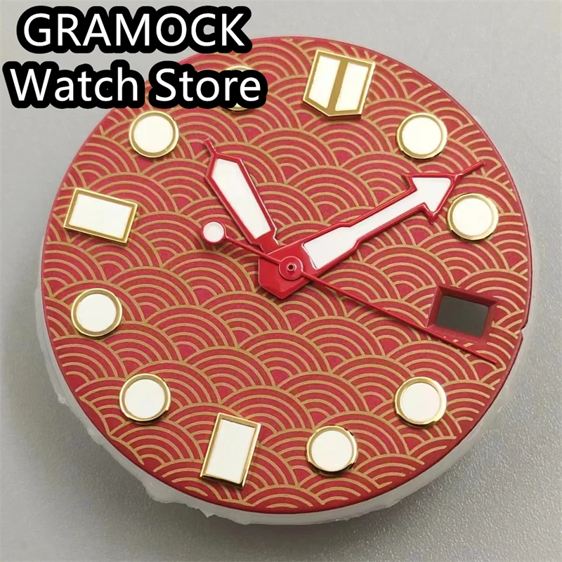 GRAMOCK Black Red Watch Dial Green Luminous For NH35 NH36