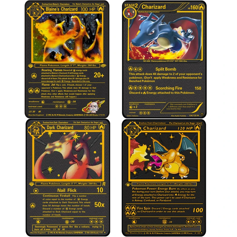 子供のためのポケモン金属カード 収集品付きの黒い金属カード さまざまな種類 Vmax金属 4つの異なる色 Aliexpress
