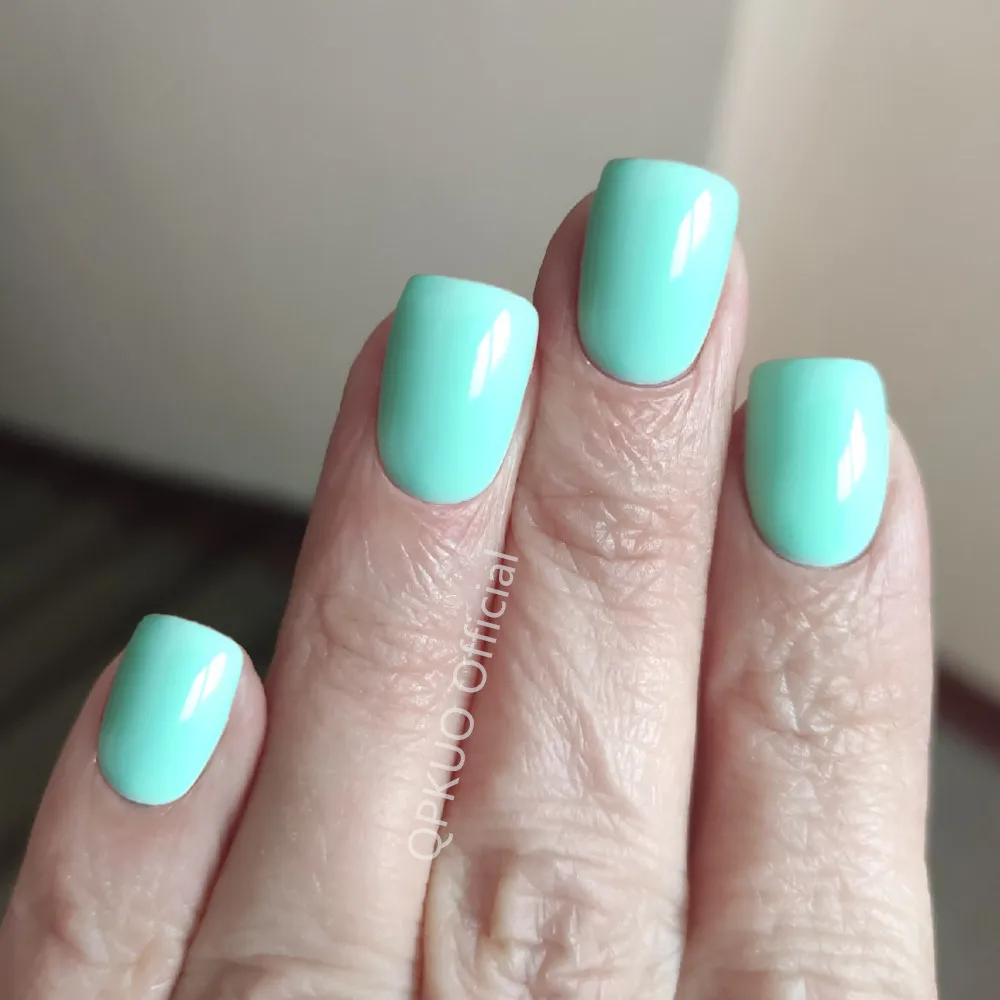 

Shiny Blue Green Artificial Press On False Nails Short Square Fake Nail For Design DIY Full Cover Finger Tip Manicure Tool