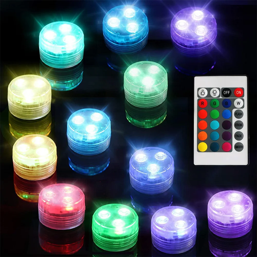 12 PCS Mini 3CM Led Tea Light IP68 Waterproof Submersible RGB Decoration for Halloween,Party,Swimming Pool,Vase simple pen holder storage pen holder makeup brush vase brush pot pen holder desk decoration 1 pc orange ordinary