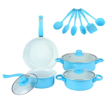 12Pcs Non Stick Cookware Set Deep Frying Pan with Lid Milk Pot Maifan Stone Frying Pan Stackable Pot Set for All Types of Cooker