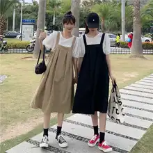 

Dress Women Sleeveless Solid Maxi Preppy Loose-waist Simple Japan Style College Ladies Summer Popular Pregnant Daily Dresses New