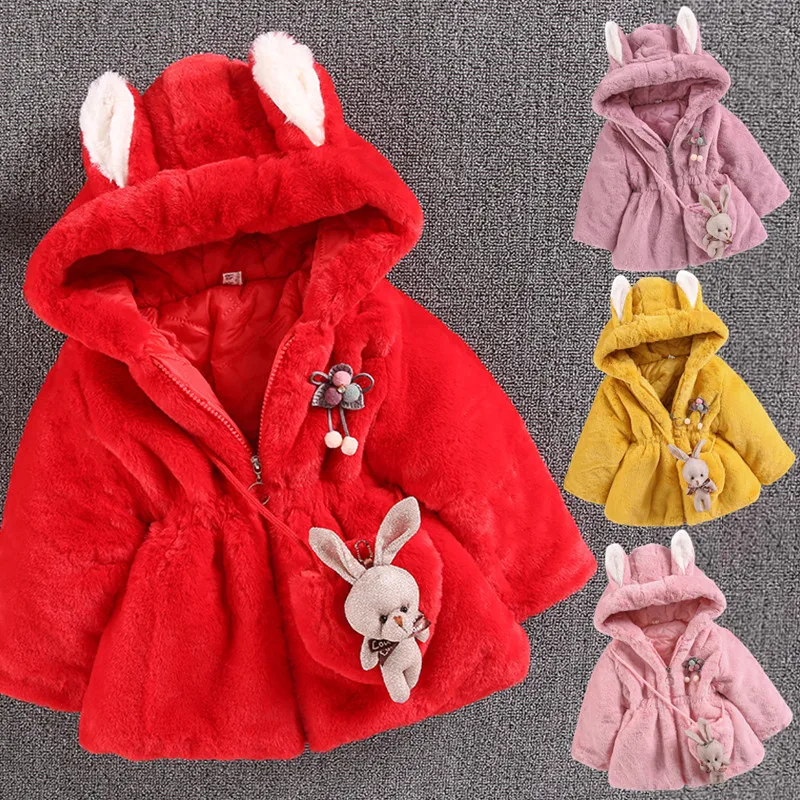 Baby girl clothes 1-8T winter warm fur coat girl wool sweater fur padded jacket big ears thickened quilted cotton baby coat