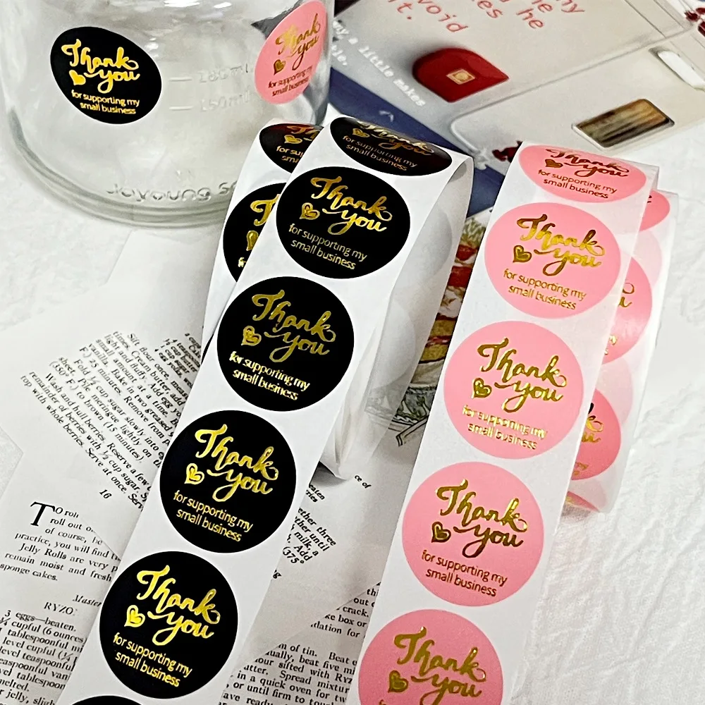 50/500pcs Round Thank-You Gilding Powder Sealed Sticker Gift Store Holiday Party Decoration Label Scrapbook Stationery Sticker images - 6